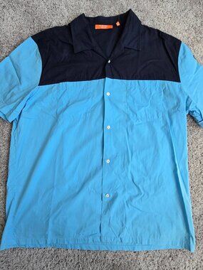 VTG Iceberg History Sylvester Cat Button Up Shirt Colorblock Blue Italy XXL